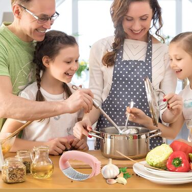 Пресувалка для часнику Bemodst з нержавіючої сталі 304, 2-в-1: пресувалка та очищувач часнику, ергономічна ручка, легка у використанні та чищенні, з щіткою для чищення часнику Rose