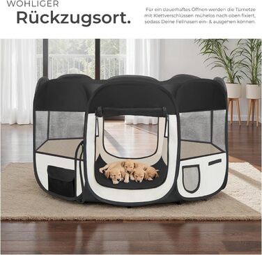 Тектейк® Вольєр для цуценят, вольєр для тварин, віп-коробка для собак, котів, кроликів, вигул, загін для квартири або кемпінгу - огорожа для собак, ґрати для собак, вольєр для вигулу, вольєр для дрібних тварин - рожевий (чорний)