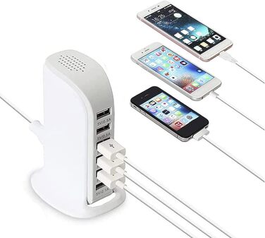 Зарядний пристрій USB-C 455W, 7 портів, GaN PD PPS – для MacBook, Dell, iPhone, Samsung, ноутбуків, планшетів (білий)