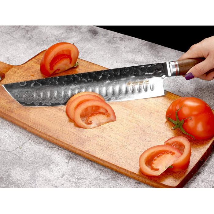 Японський кухонний ніж YOUSUNLONG Gyuto 255мм з дамаської сталі - професійний кухонний ніж з дерев'яною ручкою та піхвою