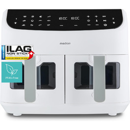 MEDION P20 XXL Фритюрниця для повітря з 2 камерами (8,7 л, 2600 Вт, 10 програм, ILAG PFAS-free, MD11760) матово-біла