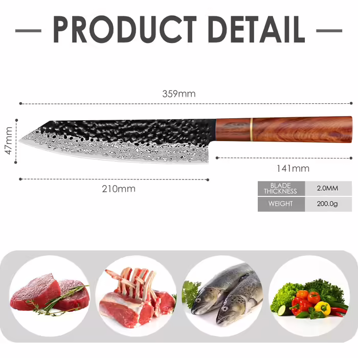 BILLION DUO Damascus Steel Kiritsuke Chef's Knife 21cm, 67 Layer VG10 Damascus Steel Kitchen Knife, Professional Chef's Knife, Damascus Knife with Wooden Handle - HGBY Series