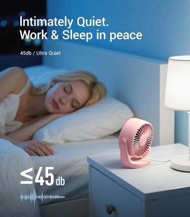 USB вентилятор TurboBreeze Rosa: потужний, портативний, з LED-дисплеєм та 5 швидкостями, 360° обертання