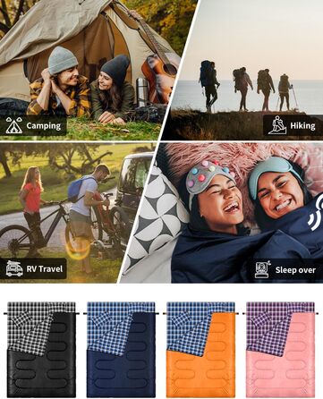 Спальний мішок Outdoor Sportneer для 2 осіб, 3 сезони, 220x150 см, 2.75 кг з 2 подушками (синій)