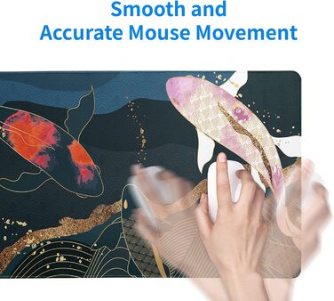 Японський килимок для миші з хвилями океану, великий ігровий килимок з аніме, подовжений килимок на стіл Канагава, товщина 3 мм, неслизька гумова основа, 80 x 30 см (Кої-карп)