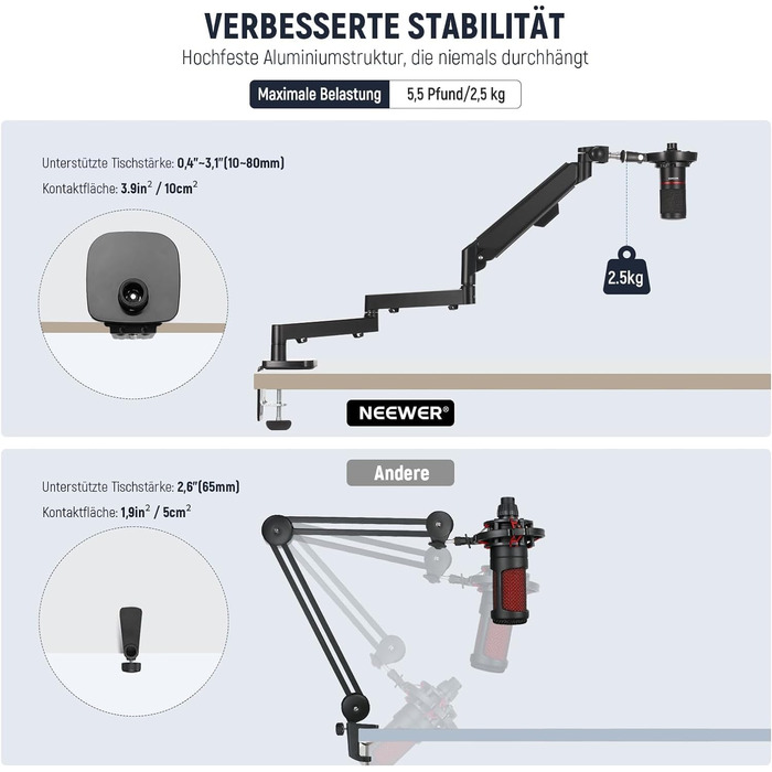 NEEWER Тримач для мікрофона MS002 - настільний, з демпфером, поворотний, з кабелеуправлінням, для подкастів, ігор, стрімінгу