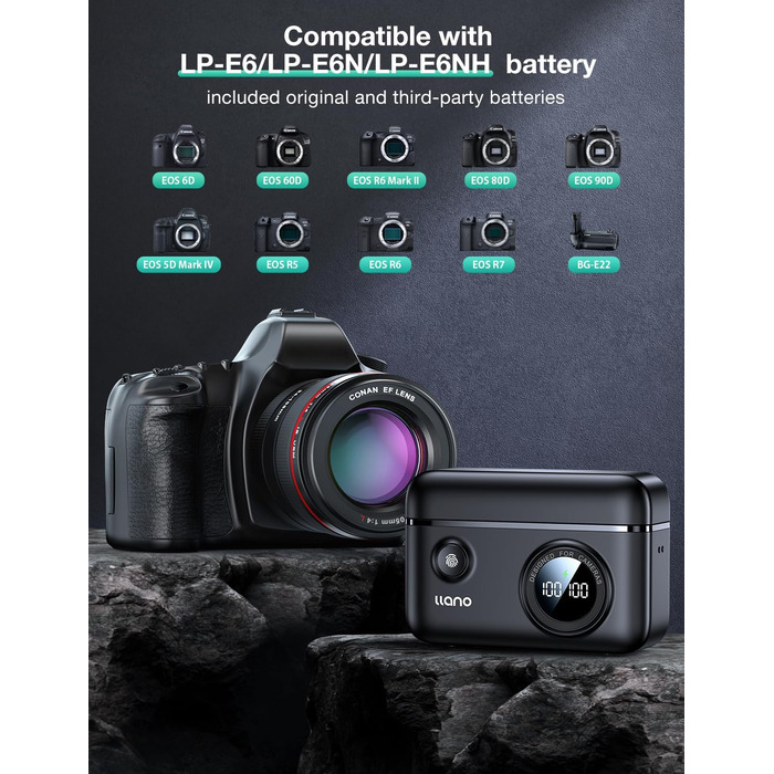 Зарядний пристрій для Canon EOS R/R5/R6 Mark II та ін. (2 шт.) з акумуляторами LP-E6NH/LP-E6P, 2400 mAh, 18W, швидка зарядка, LED-індикатор