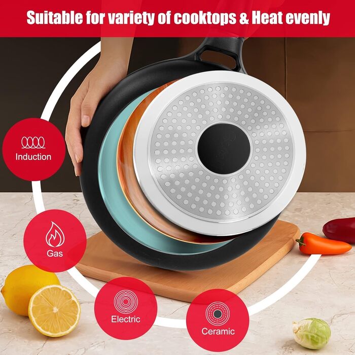 Сковорода індукційна 28 см з антипригарним покриттям, знімний ручка, універсальна сковорода, BPA Free, алюмінієвий лиття, чорна