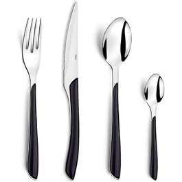 Amefa ECLAT Cutlery Set Black Dinner Cutlery 24-piece for 6 people, Stainless Steel, Rust-proof, High-quality Plastic Handle Shells, Dishwasher-safe, Cutlery Set for 6 people, Camping Cutlery
