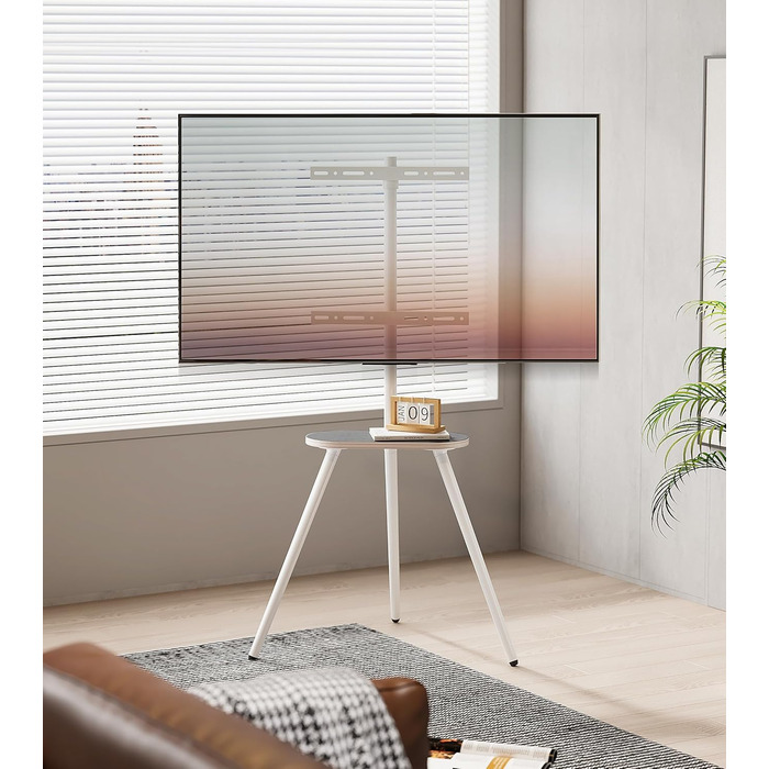 Стійка для телевізора 43-65 дюймів LCD LED OLED до 35 кг, регульована по висоті, поворотна, дерев'яна підставка з полицею, VESA 400x400 мм, біла