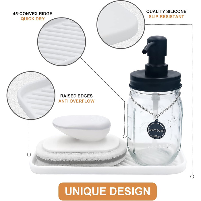 Тримач для мила з силікону для раковини, органайзер для кухні, ванної, туалетного столика, столу, зберігання губки, мила, щітки, макіяжу, пляшки, довговічний, 2 шт (23.5 x 9.5 x 1.4 см, Білий)