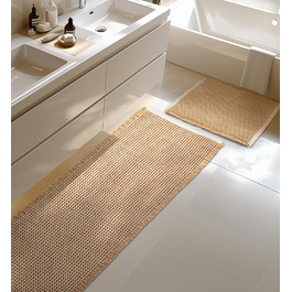 Boho Bathroom Rug Set - Non-Slip Bath Mats (2-Piece) - Washable Shower Rugs for Bathroom, Bedroom, Living Room - 51x120cm + 41x61cm (Brown & White)