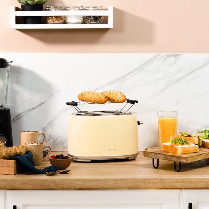 Тостер Cecotec Toaster 2 Scheiben Retro Beige, 980 Вт, 2 слоти, нержавіюча сталь, регулювання потужності, піддон для крихт