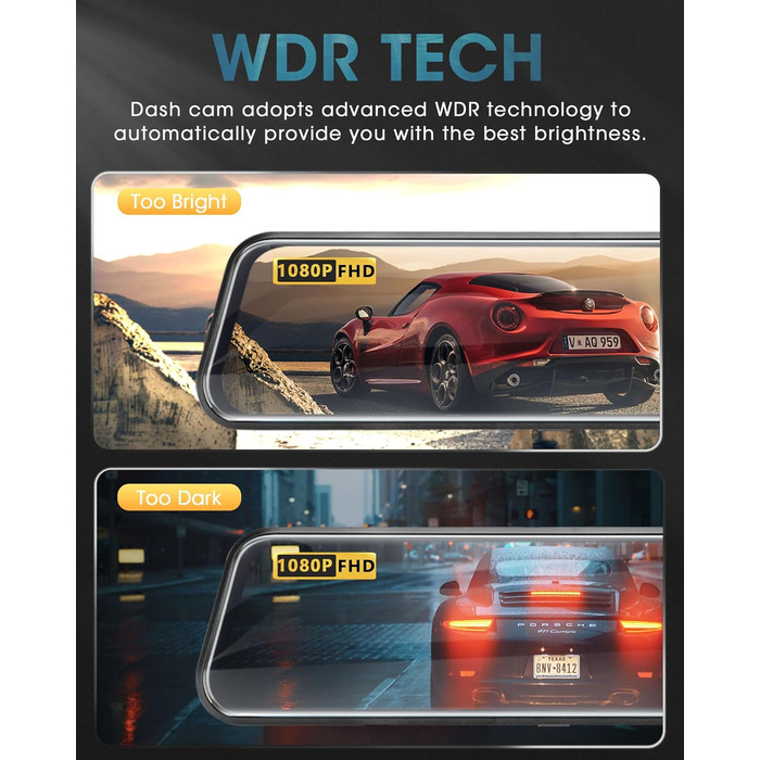 Дзеркало-відеореєстратор з камерою заднього виду Dual 1080P, 10