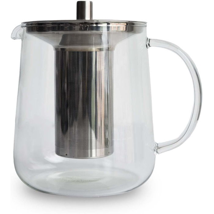 TEA BASE Glass Teapot 1L, Handcrafted Glass Teapot, Borosilicate Heat-Resistant, Removable Long Stainless Steel Infuser, High-Quality Lid, 3-Piece Set, for Loose Leaf Tea, for 4-8 Cups