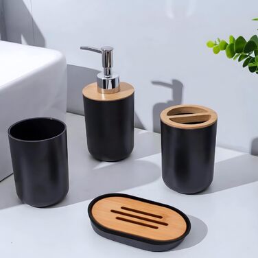 Набір аксесуарів для ванної кімнати Retoo 6 предметів: мильниця, тримач для зубних щіток, дозатор мила, чашка, чорний колір