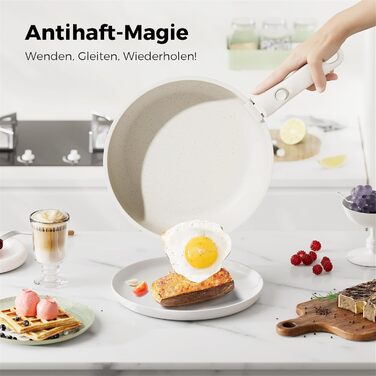 Набір посуду YASHE 20 предметів з антипригарним покриттям, знімні ручки, для індукційних плит, до 230°C, для мийки, можна складати, ідеальний для сімей (Білий)