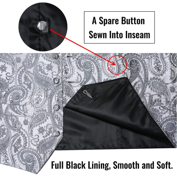 Набір DiBanGu з шовку: жилет та краватка з візерунком пає, 6 шт. срібного кольору (для весілля, свят)