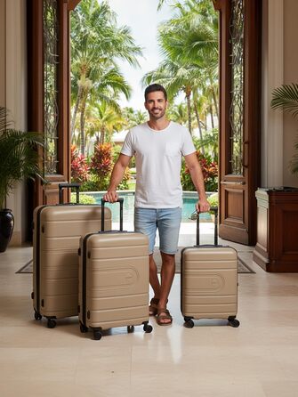 Набір валіз REDOLZ 3 шт. | Розширювані, з TSA-замком, з поліпропілену | Розміри: 6 см, 4 колеса | Beige (Essentials 11)
