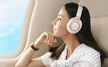 Бездротові навушники LORELEI B-C6 Over-Ear з Bluetooth, 50 годин роботи, складні, легкі, з глибокими басами, мікрофоном та амбушюрами з Memory Foam (Бежево-білі)