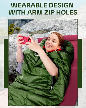 Сплячий мішок Sportneer Outdoor - ковдровий спальний мішок 3-4 сезони для дорослих, теплий спальник для кемпінгу, подорожей та активного відпочинку (200x85 см, зелений)