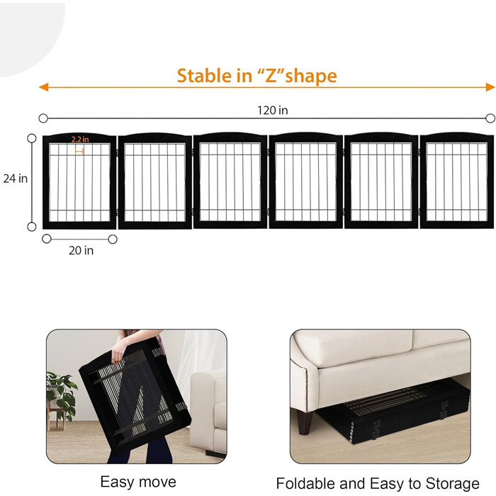 Дерев'яне перегороджувальне ґратка для собак, 4 панелі, широка, 76,2 см, складна, бар'єр для тварин з підставками, масивне тверде дерево та сталевий дріт, захисне ґратка для дверей, коридорів, 76 см висота