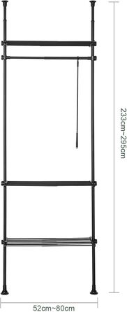 SoBuy KLS07-SCH Telescopic Clothes Rail Garment Rack with 1 Clothes Rail and 3 Shelves Telescopic Wardrobe System Adjustable Clothes Rack B (52-80) x H (233-295) cm