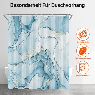 Штора для ванної кімнати 180x200 см, антигрибкова, водовідштовхувальна, поліестер, з кільцями (Світло-блакитний мармур)