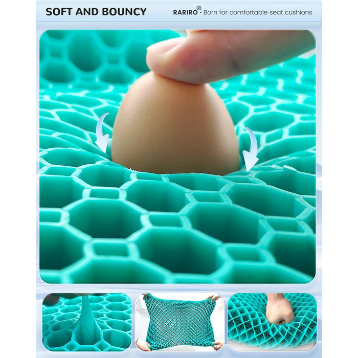 Гелеве сидіння для офісного крісла: ергономічна подушка з подвійною структурою та стільниковою поверхнею (зелена, 43x37x7 см). Для тривалого сидіння, автомобіля, каяка, інвалідного візка. Подушка для куприка та ішіасу.