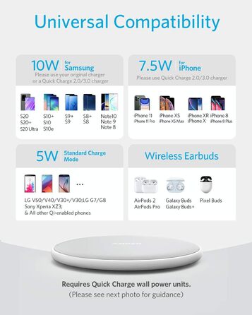 Бездротовий зарядний пристрій Anker 313, Qi-сертифікований, 10W, для iPhone 17/16/15/14/13, SE 2020, AirPods (без адаптера живлення)