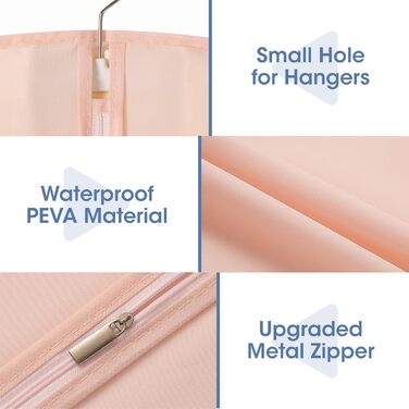 Прозорі мішки для одягу на вішалку, 101,6 см, 5 шт. - мішки для костюмів, шафа, пластик, водонепроникні, на блискавці, для мантій, курток, прозорі, рожеві, 43' - 2 шт.
