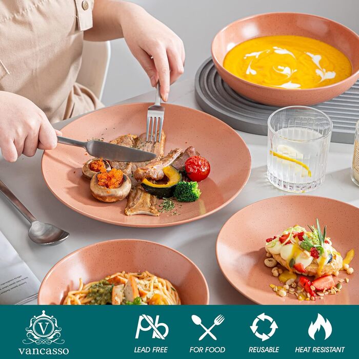 Набір посуду Vancasso SABINE 32 елементи, кераміка, на 8 осіб, тарілки для їжі, десерту, пасти та суп, сучасний сервіз з візерунком 