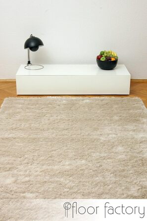 Шкіряний килим з високим ворсом Shaggy, бежевий/кремовий, 140x200 см - елегантний, з блискучою поверхнею