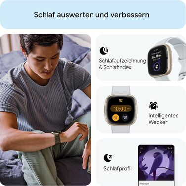 Розумний годинник Fitbit Sense 2 – фітнес-трекер з GPS, EKG та аналізом сну – сумісний з Android/iOS – колір Nebelblau (туманно-блакитний)