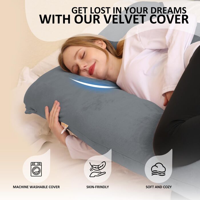 Подушка для вагітних Chilling Home U-подібної форми, подушка для сну на боці з чохлом, велика подушка для годування, подушка для жінок та тих, хто спить на боці (чорний, синій)