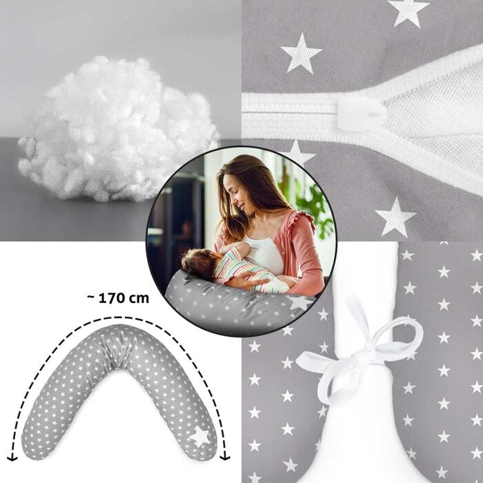 Подушка для годування Amilian 170 см - для сну на боці, вагітних та годування - XXL подушка для мами, дитини та дорослих