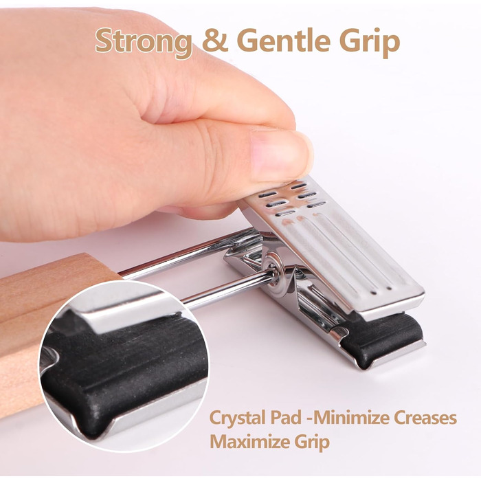 10 дерев'яних вішалок для одягу 35 см, міцні вішалки для штанів, з поворотним гачком 360°, металеві вішалки для одягу, економія місця, з антиковзними кліпсами для штанів, шкарпеток, спідниць (колір дерева)