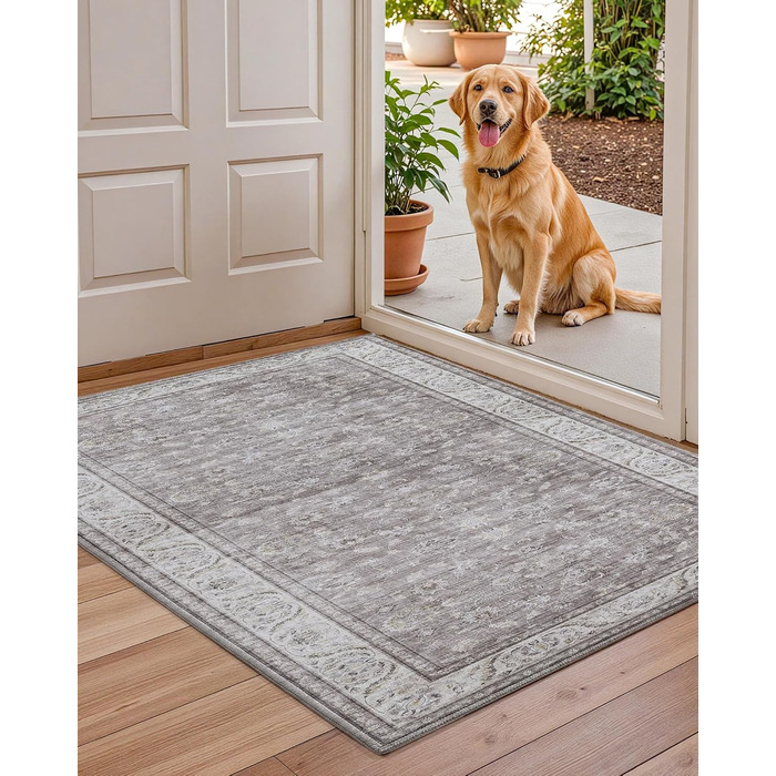 Килимок для дому COLOR&GEOMETRY 60x90 см з TPE-покриттям, сірий (бежевий та сірий-02), низький профіль, легко миється