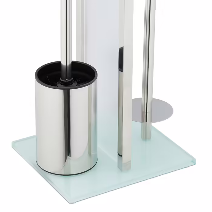 Relaxdays Standing Toilet Set, Stainless Steel & Glass