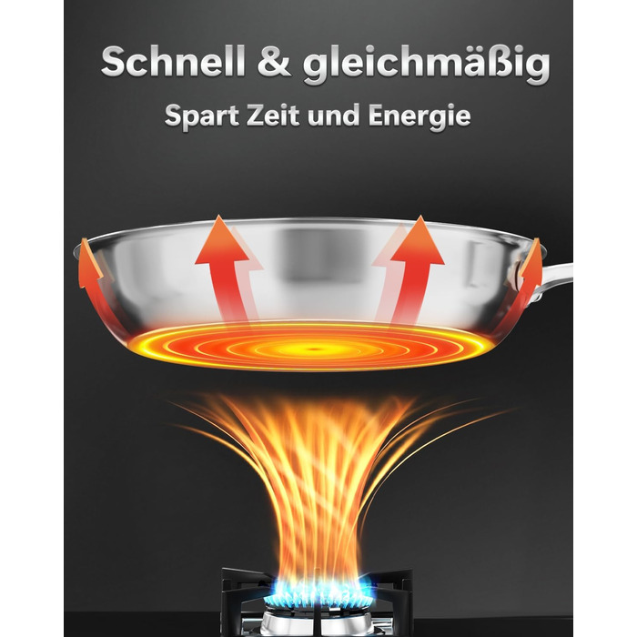 Сковорода з нержавіючої сталі 30 см Titan, з кришкою, для індукційних плит, 18/10, підходить для духовки та посудомийної машини