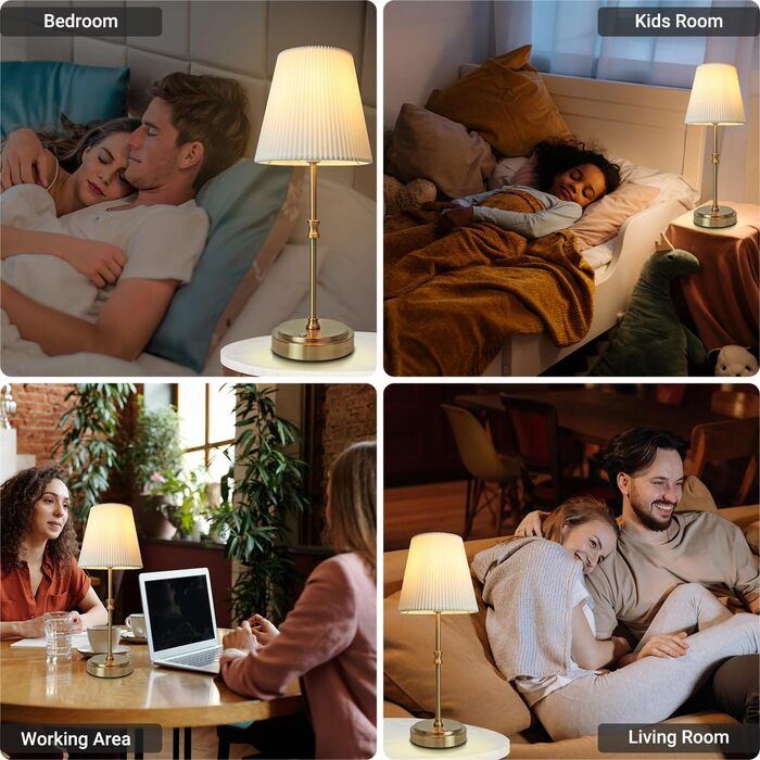 LED настільна лампа бездротова з акумулятором 3000mAh, торшер для спальні, вітальні, на вулицю (Retro Gold, 2 шт.)