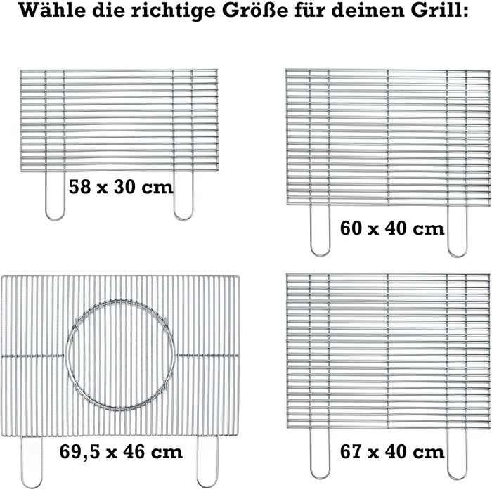 Решітка для гриля FLAMMBURO 67x40 см, з нержавіючої сталі, міцна, для барбекю