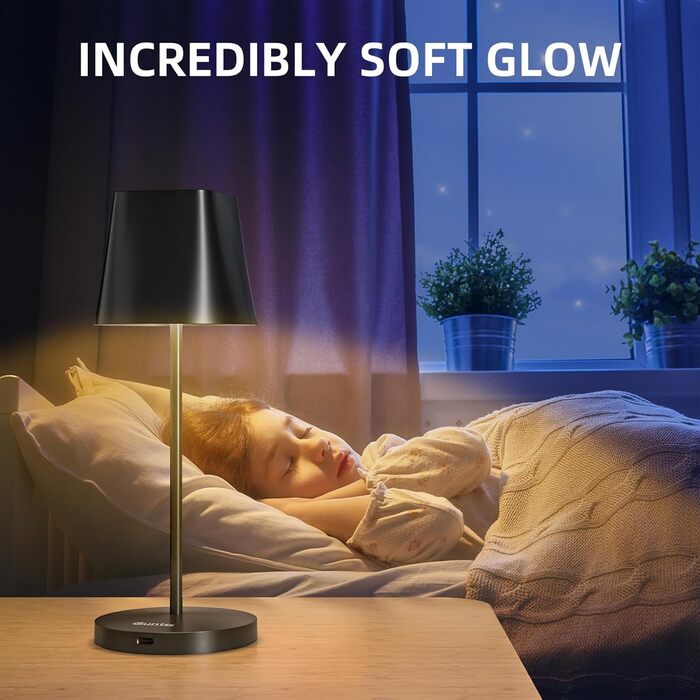 LED-лампа Quntis настільна бездротова, торкання, регулювання яскравості, акумулятор, USB зарядка, 3000K-5000K, 3 колірні температури, IP44, вологостійка, для дому та вулиці, чорна - 2 шт.