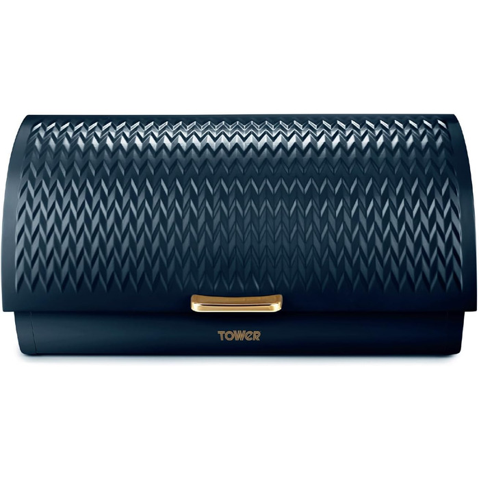 Хлібниця Tower Empire з кришкою-роликом, нержавіюча сталь та латунь, синій колір Midnight Blue