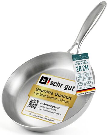 Сковорода нержавіюча сталь Edelstahlpfanne 24 см для індукції, професійна сковорода для стейків та пасти без покриття, універсальна, без PFOA, PTFE та PFAS, жаростійка