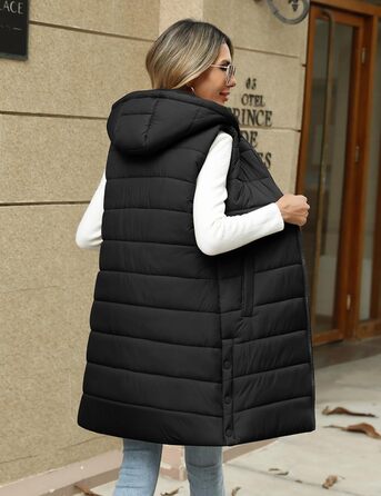 Жіноча пухова жилетка Yusongirl, довга, з капюшоном, тепла, чорна, осінь/зима