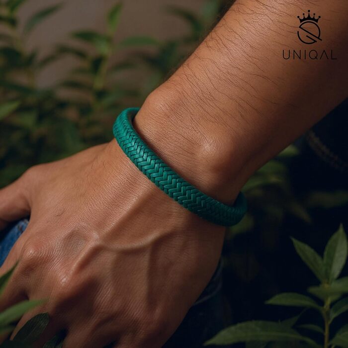 Браслет чоловічий шкіряний UNIQAL 'BRAID' плетене чорне з нержавіючої сталі, 23 см, з подарунковою коробкою