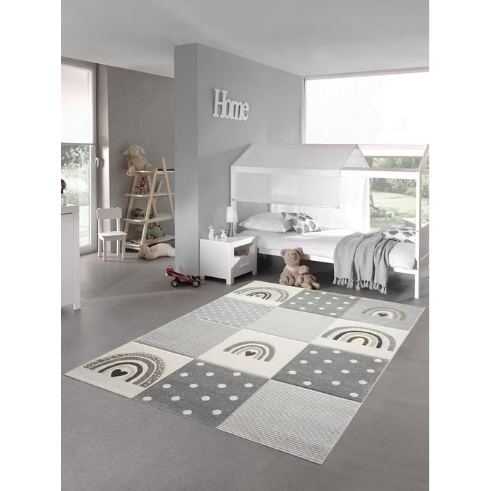 Dreamy Rug Children's Room Rug Play Rug Rainbow Dots Hearts Beige Gray Cream Size 160x230 cm