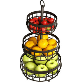 Багатоярусна металева підставка для фруктів та овочів MaxEarn - 3 яруси, велика місткість, з дерев'яними ручками