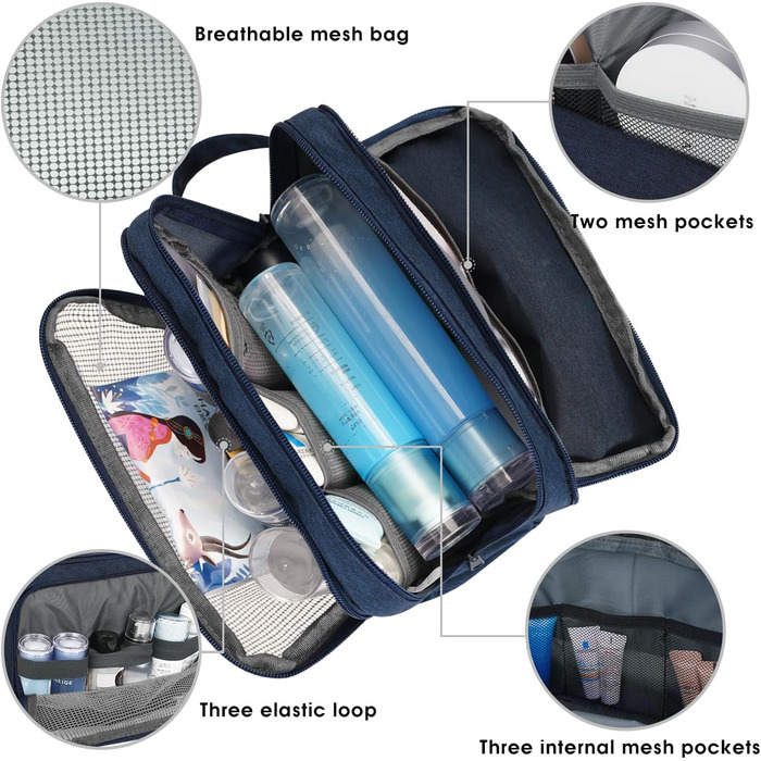 Чоловічий дорожній набір для туалетних речей WANDF, косметичка-органайзер для подорожей (Denim Pure Marineblau)
